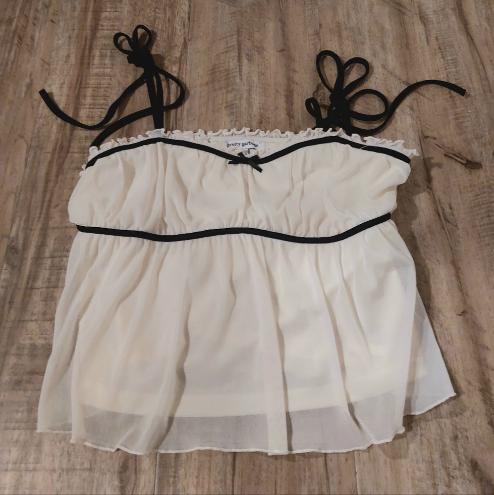 Simons Black and Off White Babydoll Tie Shoulder Cami